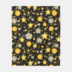 Sun Stars Blume Glitzer Black Design Fleecedecke