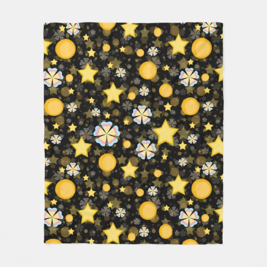 Sun Stars Blume Glitzer Black Design Fleecedecke (Vorderseite)