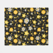Sun Stars Blume Glitzer Black Design Fleecedecke (Vorderseite (Horizontal))