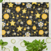 Sun Stars Blume Glitzer Black Design Geschirrtuch (Gefaltet)