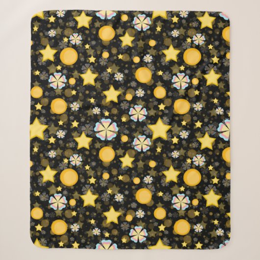 Sun Stars Blume Glitzer Black Design Sherpadecke (Vorderseite)