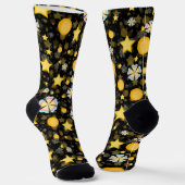 Sun Stars Blume Glitzer Black Design Socken (Gewinkelt)