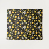 Sun Stars Blume Glitzer Black Design Wandteppich (Vorderseite (Horizontal))