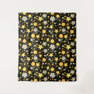 Sun Stars Blume Glitzer Black Design Wandteppich