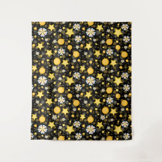 Sun Stars Blume Glitzer Black Design Wandteppich (Vorderseite)