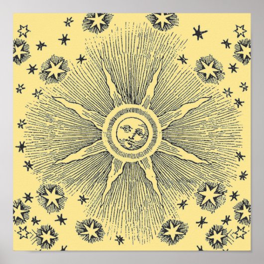 Sun Stars Celestique Antique Sky Face Poster (Vorne)