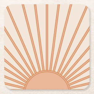 Sun Sunrise Earth Tones Terracotta Retro Sunshine Rechteckiger Pappuntersetzer