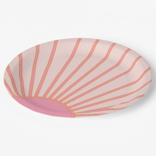 Sun Sunrise Pink Abstrakt Retro Sunshine Pappteller (Schrägansicht)