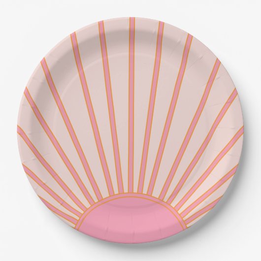 Sun Sunrise Pink Abstrakt Retro Sunshine Pappteller (Vorderseite)
