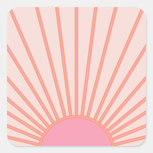 Sun Sunrise Pink Abstrakt Retro Sunshine Quadratischer Aufkleber (Vorderseite)