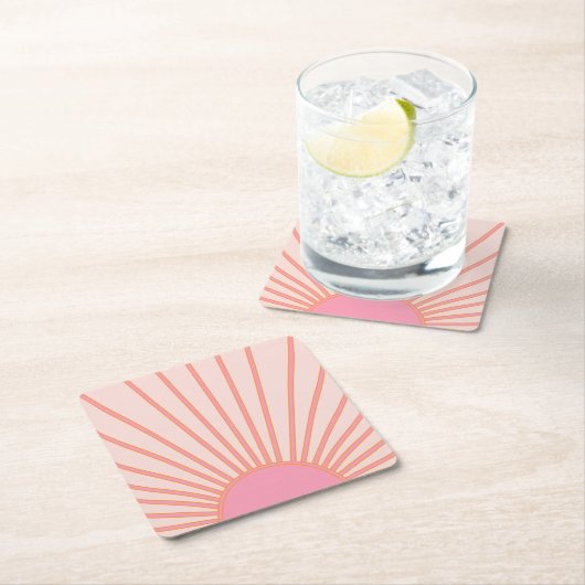 Sun Sunrise Pink Abstrakt Retro Sunshine Rechteckiger Pappuntersetzer (Vor Ort)