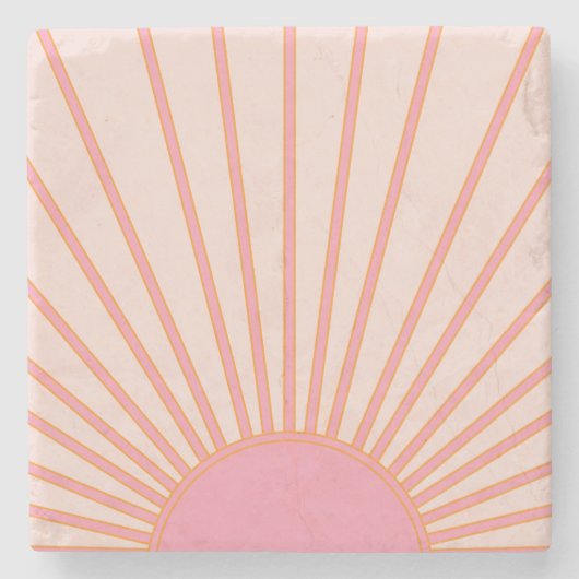 Sun Sunrise Pink Abstrakt Retro Sunshine Steinuntersetzer (Vorderseite)