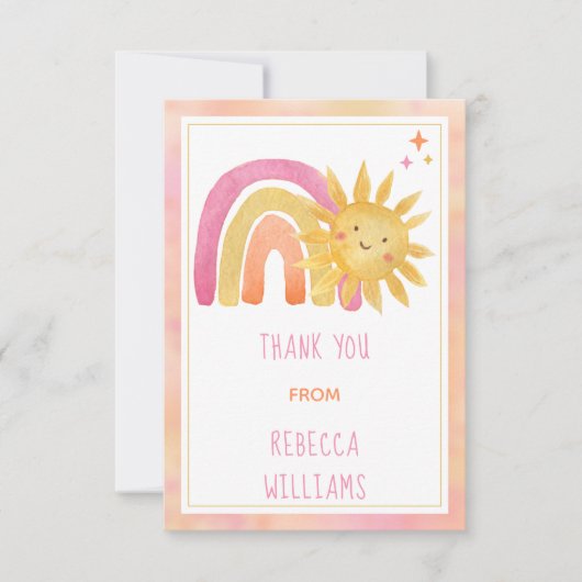 Sun | Sunshine and Rainbow Baby Dusche Vielen Dank Dankeskarte (Vorderseite)