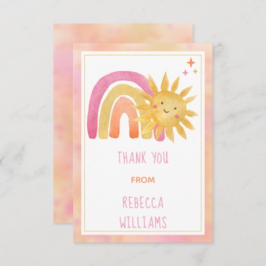 Sun | Sunshine and Rainbow Baby Dusche Vielen Dank Dankeskarte (Vorne/Hinten)