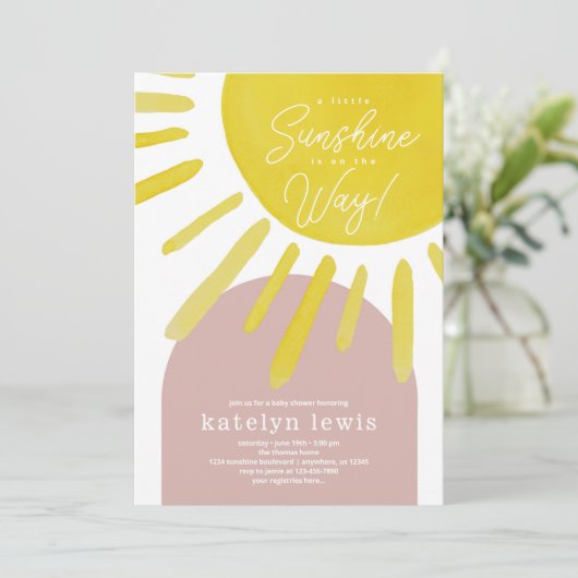 Sun Sunshine Girl Baby Dusche Einladung (Stehend Vorderseite)