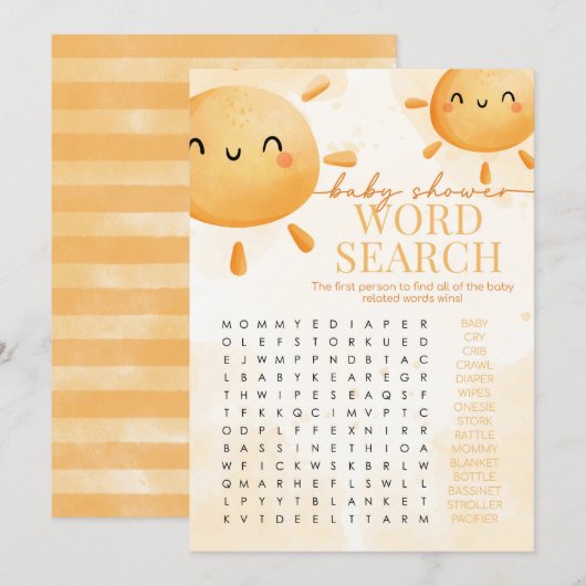 Sun Sunshine Word Search Baby Showspiel Einladung (Vorne/Hinten)