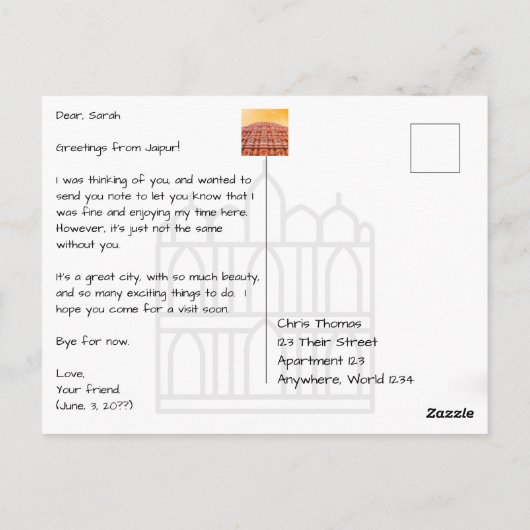 Sun über Hawa Mahal in Jaipur Indien Postkarte (Rückseite)