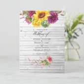 Sun und Burgund Pflaumen Rustikales Hochzeitssembl Einladung (Stehend Vorderseite)