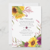 Sun und Burgund Plum Floral Bat Mitzvah Einladung (Vorderseite)