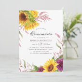 Sun und Burgund Plum Floral Quinceañera Einladung (Stehend Vorderseite)