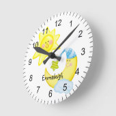 Sun und Mond Kinderzimmer Mit Monogramm Runde Wanduhr (Winkel)