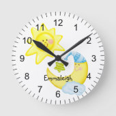 Sun und Mond Kinderzimmer Mit Monogramm Runde Wanduhr (Vorderseite)