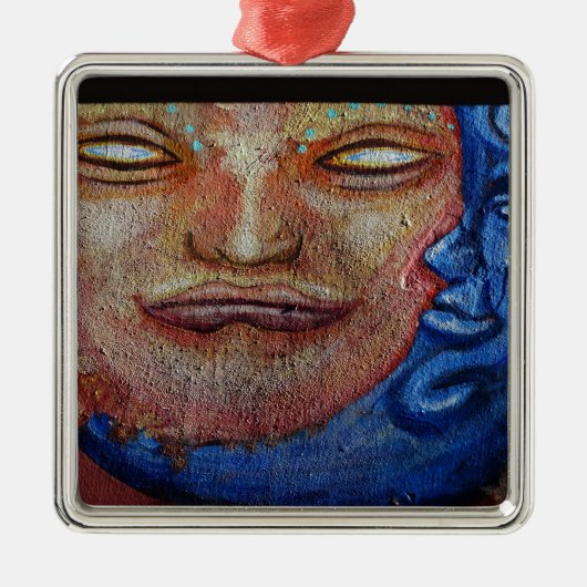 Sun und Moon Face Graffiti Silbernes Ornament (Vorne)
