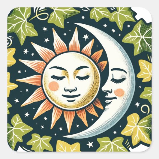 Sun und Moon Ivy Quadratischer Aufkleber (Vorderseite)