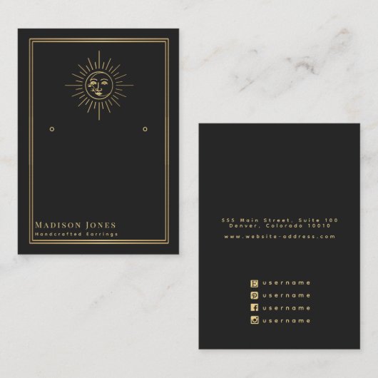 Sun und Moon Witchy Stud Earring Display Card Visitenkarte (Vorne/Hinten)