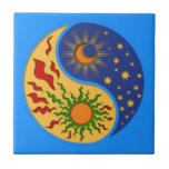 Sun und Moon Yin Yang Colorful Fliese<br><div class="desc">Ein Yin Yang Sonnen- und Monddesign in einem Papierschnitt-Stil.</div>