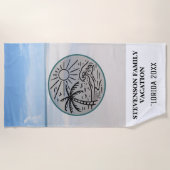 Sun- und Spaß-Familien-Ferien-Palme-Sand-Himmel Strandtuch (Vorderseite)