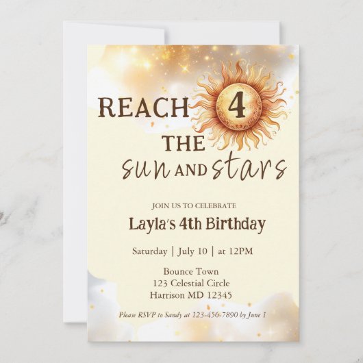 Sun und Stars Bounce und spielen Vierten Geburtsta Einladung (Vorderseite)