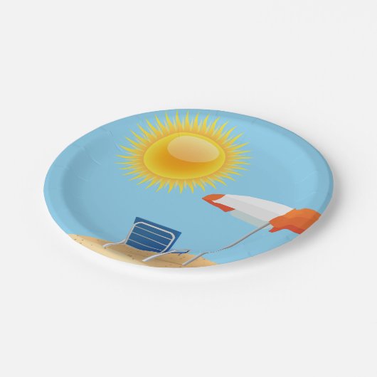 Sun und Strandschirm Pappteller (Schrägansicht)