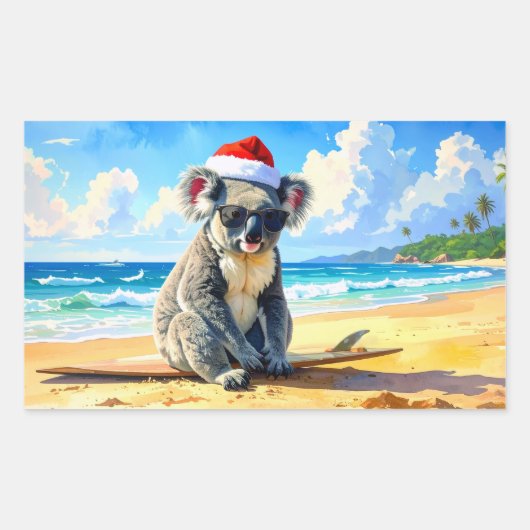Sun und Surf Koala Weihnachtsmannmütze Ein Aussie Rechteckiger Aufkleber (Vorderseite)