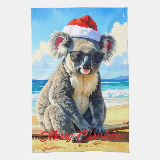 Sun und Surf Koala Weihnachtsmannmütze Geschirrtuch (Vertikal)