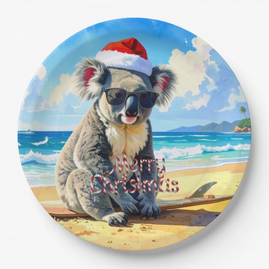 Sun und Surf Koala Weihnachtsmannmütze Pappteller (Vorderseite)