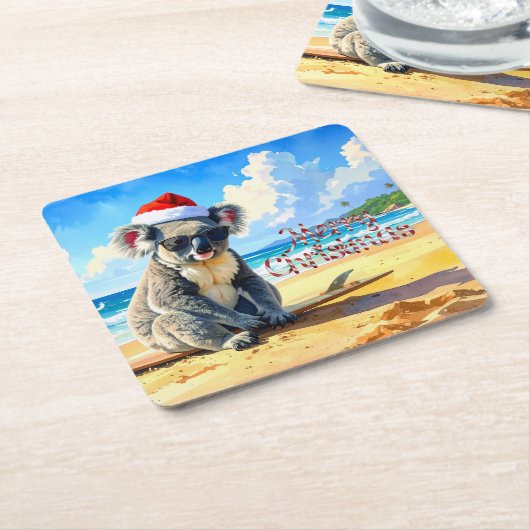Sun und Surf Koala Weihnachtsmannmütze Rechteckiger Pappuntersetzer (angewinkelt)