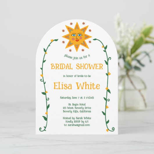 Sun und Vines Boho Arch Whimsical Dusche Einladung (Stehend Vorderseite)