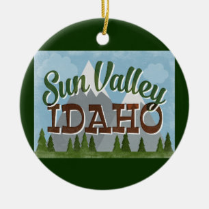 Sun Valley Idaho Fun Retro Snowy Mountains Keramik Ornament