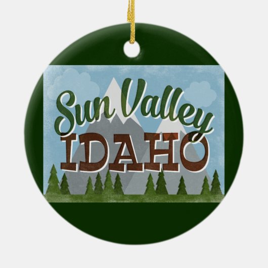 Sun Valley Idaho Fun Retro Snowy Mountains Keramik Ornament (Hinten)