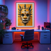 Sun Warrior Mask - mesoamerican Ritual Symbol Poster