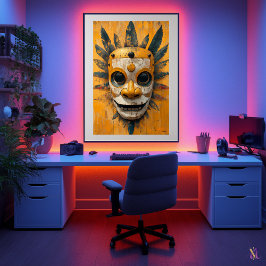 Sun Warrior Mask - mesoamerican Ritual Symbol Poster