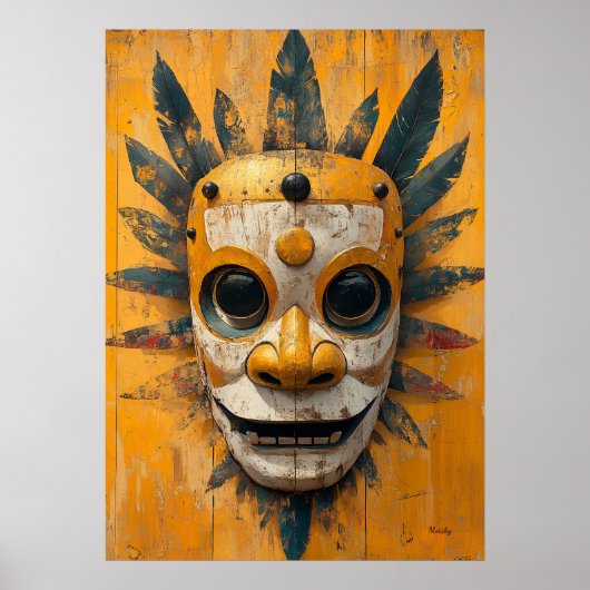 Sun Warrior Mask - mesoamerican Ritual Symbol Poster (Vorne)