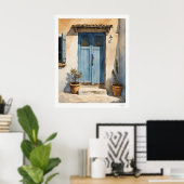 Sun-Washed Blue Village Door Oil Painting Poster (Heimbüro)