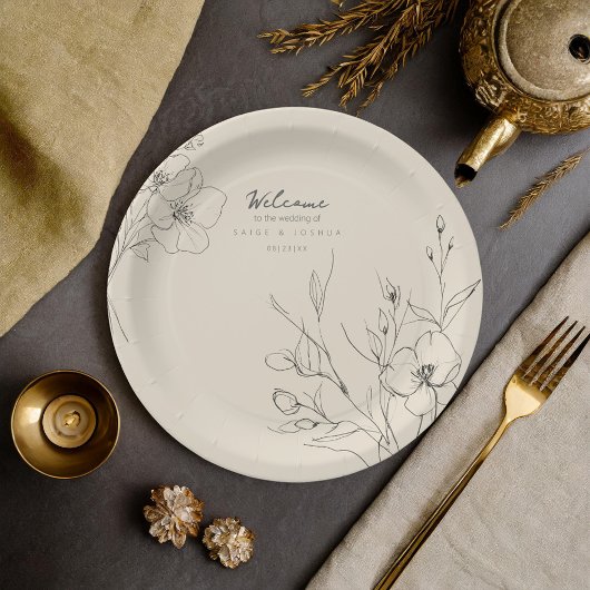 Sun-Washed Garden Wedding Floral Border ID1283 Pappteller