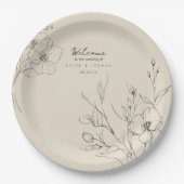 Sun-Washed Garden Wedding Floral Border ID1283 Pappteller (Vorderseite)