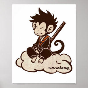 Sun Wukong surft auf einem Wolken-Affen-König Chin Poster