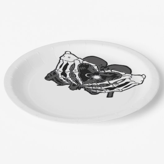 Sunand~1 - Skeleton Herz Hände Pappteller (Schrägansicht)