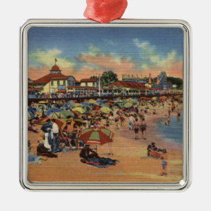 Sunbathers u. Schwimmer auf Promenade u. Strand Silbernes Ornament