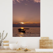 Sunbeam Sunset Rays Floating Boats Sea Twilight Poster (Küche)